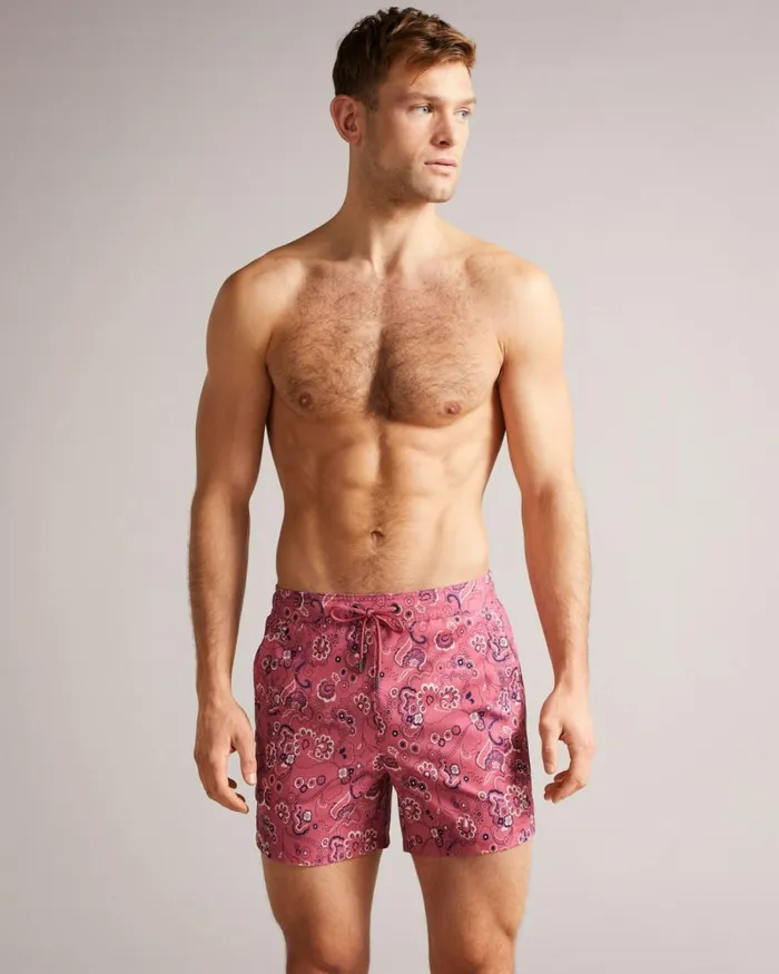 Paisley Printed Swim Shorts Pink Men Ted Baker Clothing