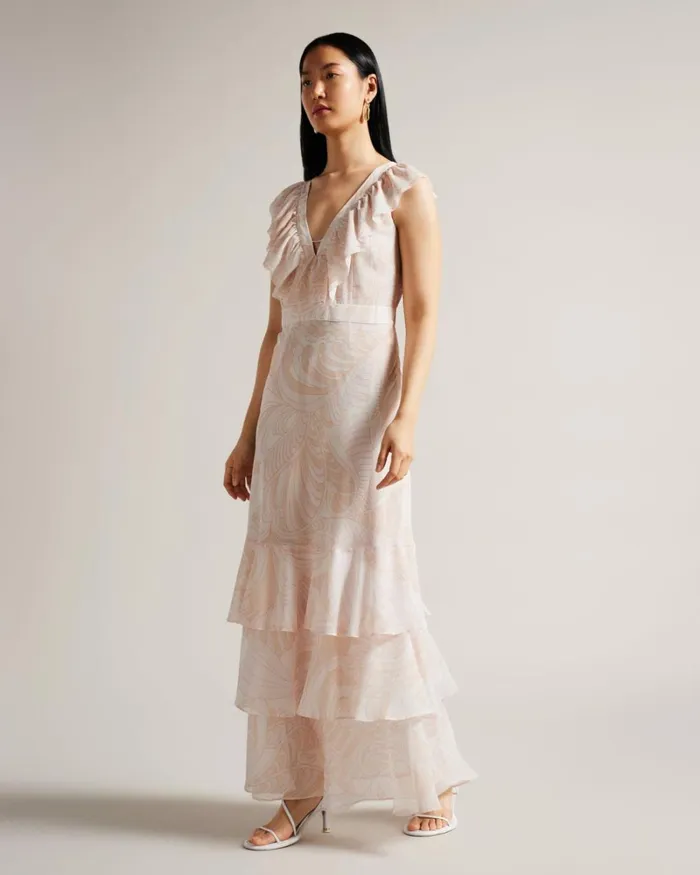 Paisley Ruffle Detail Maxi Dress Light Nude Women Ted Baker Clothing