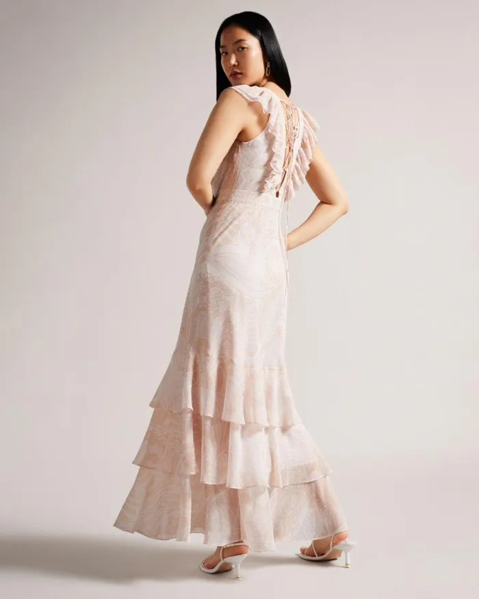 Paisley Ruffle Detail Maxi Dress Light Nude Women Ted Baker Clothing