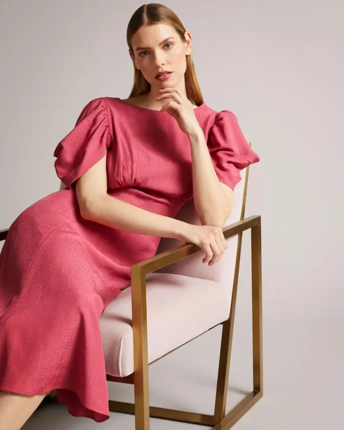 Panelled Midi Tea Dress Medium Pink Women Ted Baker Dresses Panelled Midi Tea Dress Medium Pink Women Ted Baker Dresses