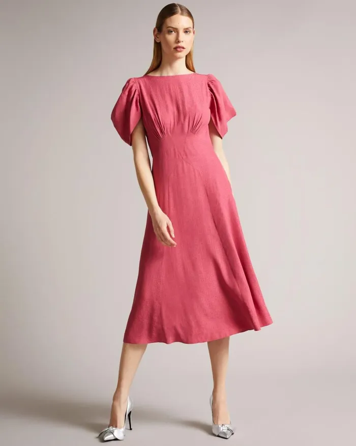 Panelled Midi Tea Dress Medium Pink Women Ted Baker Dresses Panelled Midi Tea Dress Medium Pink Women Ted Baker Dresses