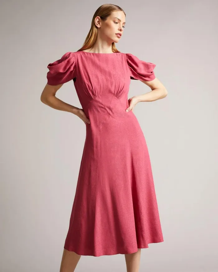 Panelled Midi Tea Dress Medium Pink Women Ted Baker Dresses Panelled Midi Tea Dress Medium Pink Women Ted Baker Dresses