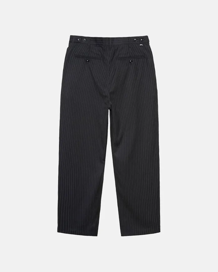 Pants Men Stussy STRIPE VOLUME PLEATED TROUSER Black Pants Men Stussy STRIPE VOLUME PLEATED TROUSER Black