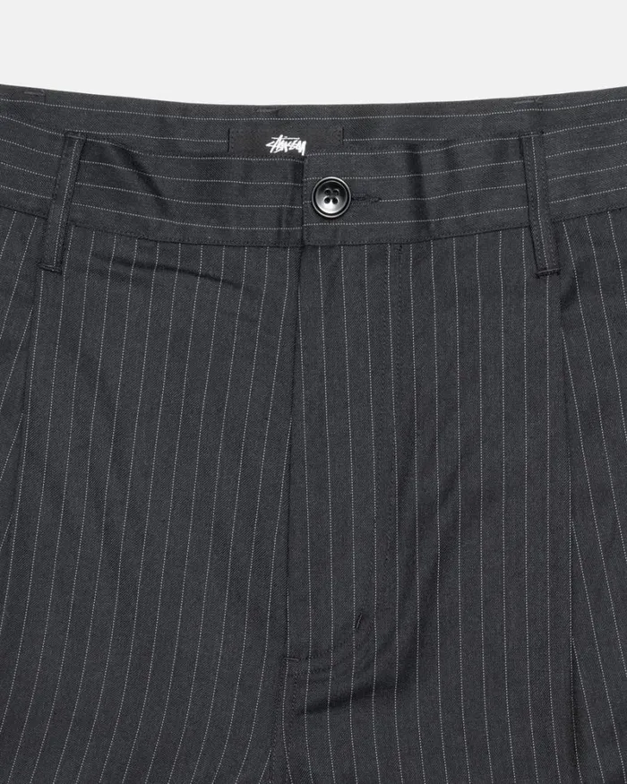 Pants Men Stussy STRIPE VOLUME PLEATED TROUSER Black Pants Men Stussy STRIPE VOLUME PLEATED TROUSER Black