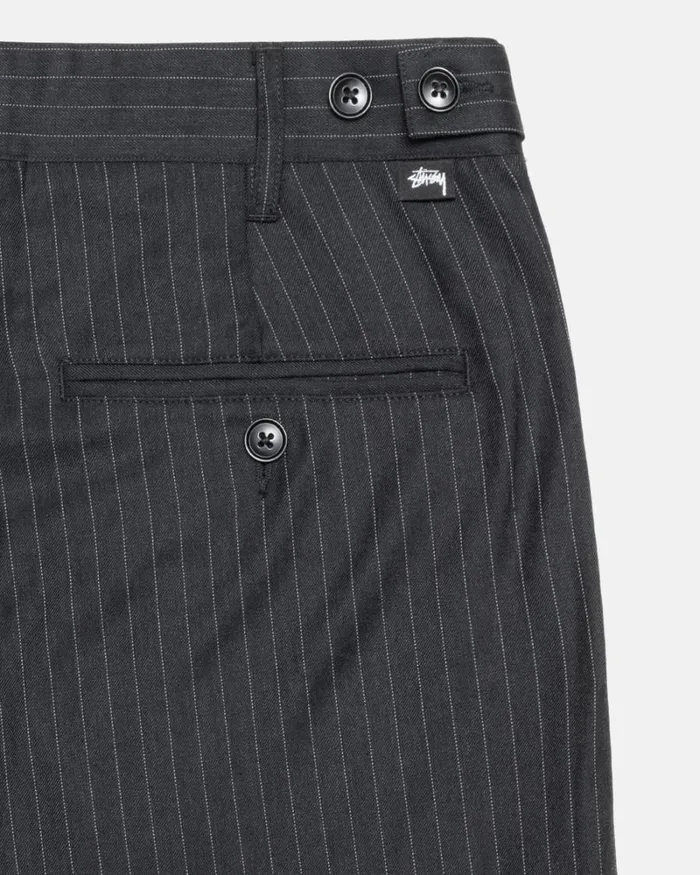 Pants Men Stussy STRIPE VOLUME PLEATED TROUSER Black Pants Men Stussy STRIPE VOLUME PLEATED TROUSER Black
