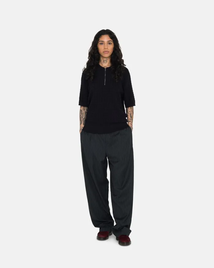 Pants Men Stussy STRIPE VOLUME PLEATED TROUSER Black Pants Men Stussy STRIPE VOLUME PLEATED TROUSER Black