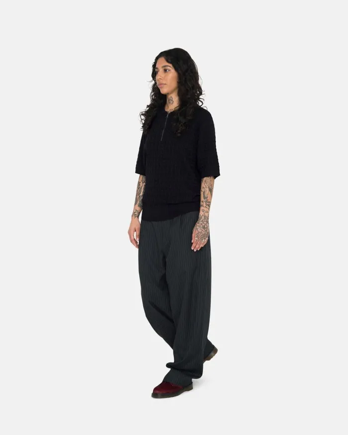 Pants Men Stussy STRIPE VOLUME PLEATED TROUSER Black Pants Men Stussy STRIPE VOLUME PLEATED TROUSER Black