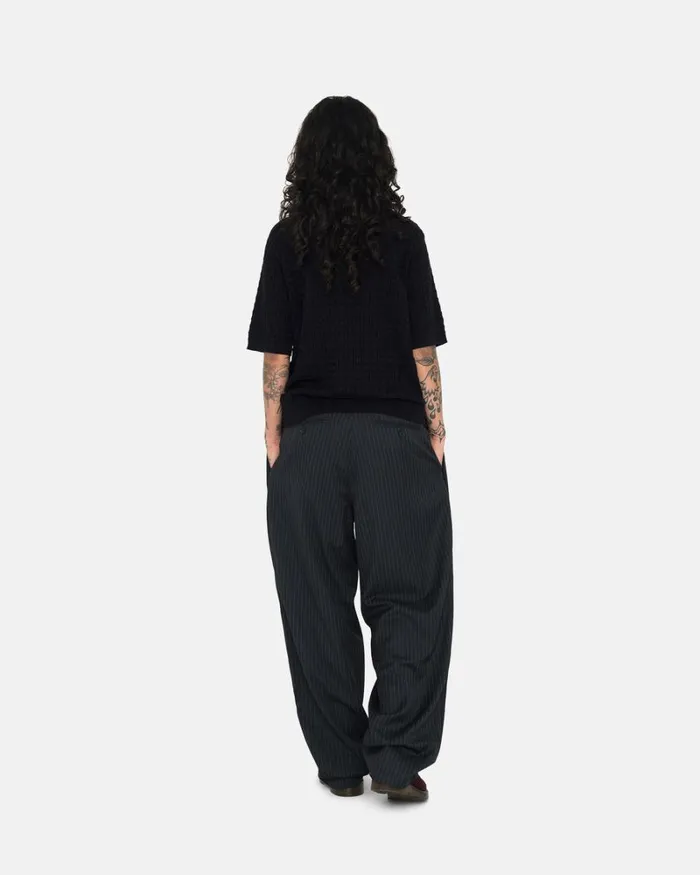 Pants Men Stussy STRIPE VOLUME PLEATED TROUSER Black Pants Men Stussy STRIPE VOLUME PLEATED TROUSER Black