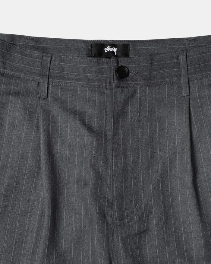 Pants Men Stussy STRIPE VOLUME PLEATED TROUSER Grey Pants Men Stussy STRIPE VOLUME PLEATED TROUSER Grey