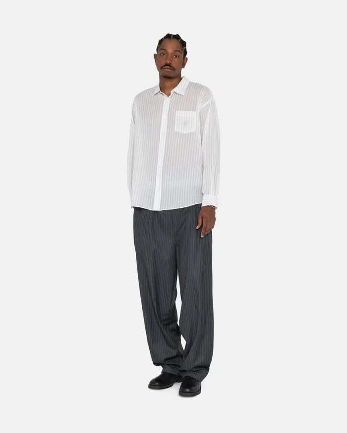 Pants Men Stussy STRIPE VOLUME PLEATED TROUSER Grey Pants Men Stussy STRIPE VOLUME PLEATED TROUSER Grey