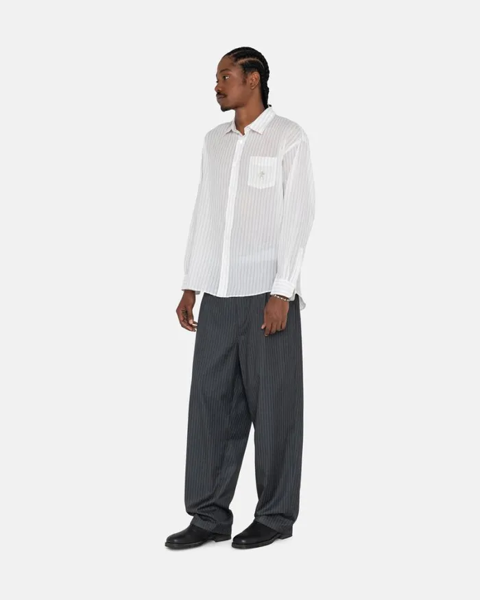 Pants Men Stussy STRIPE VOLUME PLEATED TROUSER Grey Pants Men Stussy STRIPE VOLUME PLEATED TROUSER Grey