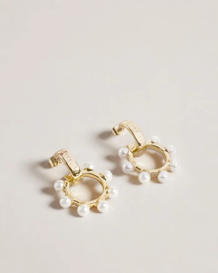 Pearl Bubble Drop Hoop Earrings Gold Color Women Ted Baker Jewelry