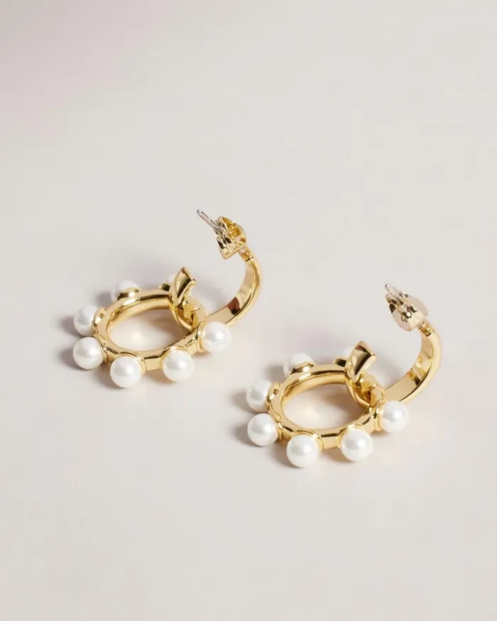 Pearl Bubble Drop Hoop Earrings Gold Color Women Ted Baker Jewelry