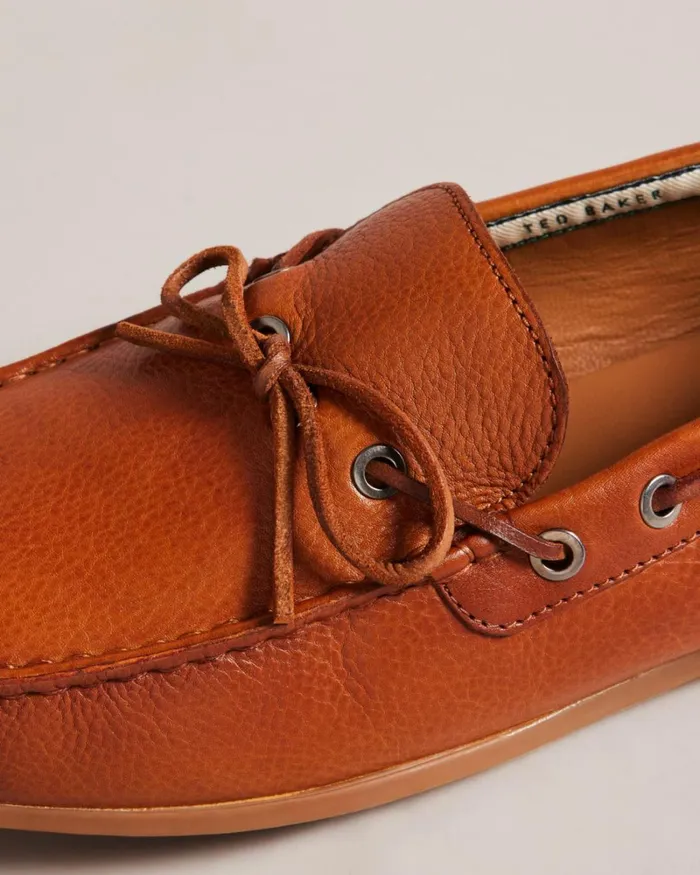 Pebble Leather Casual Boat Shoes Tan Men Ted Baker Loafers