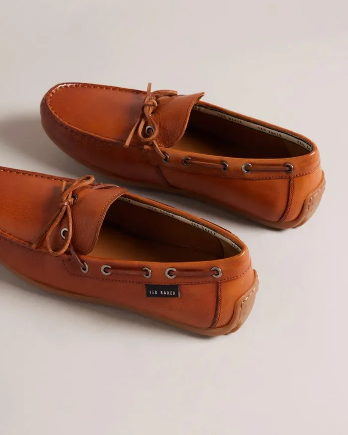 Pebble Leather Casual Boat Shoes Tan Men Ted Baker Loafers