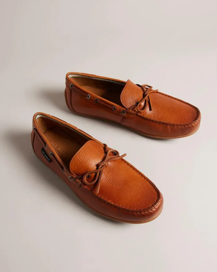 Pebble Leather Casual Boat Shoes Tan Men Ted Baker Loafers