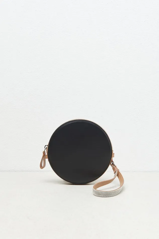 Peserico Bags Woman Round Genuine Leather Bag With Wristband And Shoulder Strap Black Peserico Bags Woman Round Genuine Leather Bag With Wristband And Shoulder Strap Black