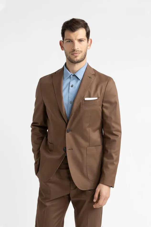 Peserico Blazers Man Cotton Tencel And Wool SingleBreasted Blazer Chestnut