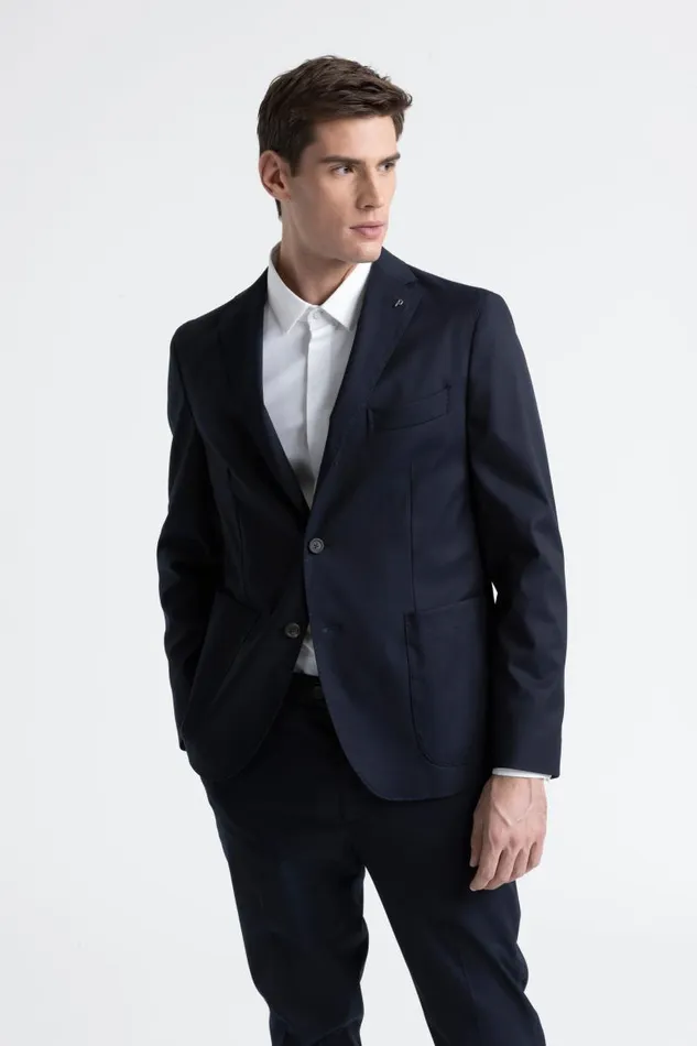 Peserico Blazers Man Cotton Tencel And Wool SingleBreasted Blazer Inkwell Blue Peserico Blazers Man Cotton Tencel And Wool SingleBreasted Blazer Inkwell Blue