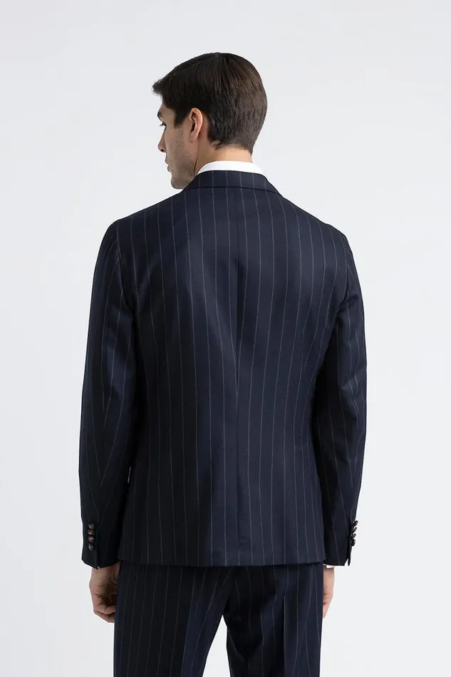 Peserico Blazers Man Pinstripe Wool DoubleBreasted Blazer Inkwell Blue Peserico Blazers Man Pinstripe Wool DoubleBreasted Blazer Inkwell Blue