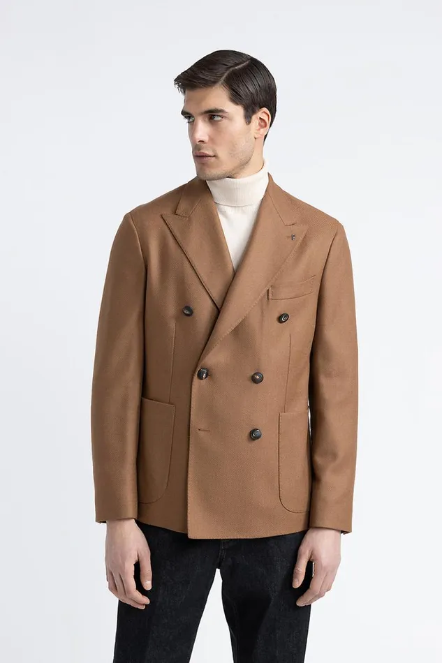 Peserico Blazers Man Wool And Cashmere DoubleBreasted Blazer Chestnut