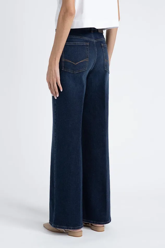 Peserico Denim Woman Stretch Denim Cotton Palazzo Trousers Inkwell Blue Peserico Denim Woman Stretch Denim Cotton Palazzo Trousers Inkwell Blue