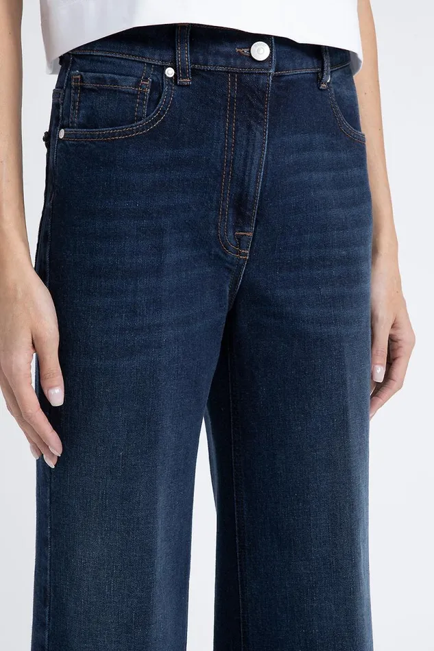 Peserico Denim Woman Stretch Denim Cotton Palazzo Trousers Inkwell Blue Peserico Denim Woman Stretch Denim Cotton Palazzo Trousers Inkwell Blue