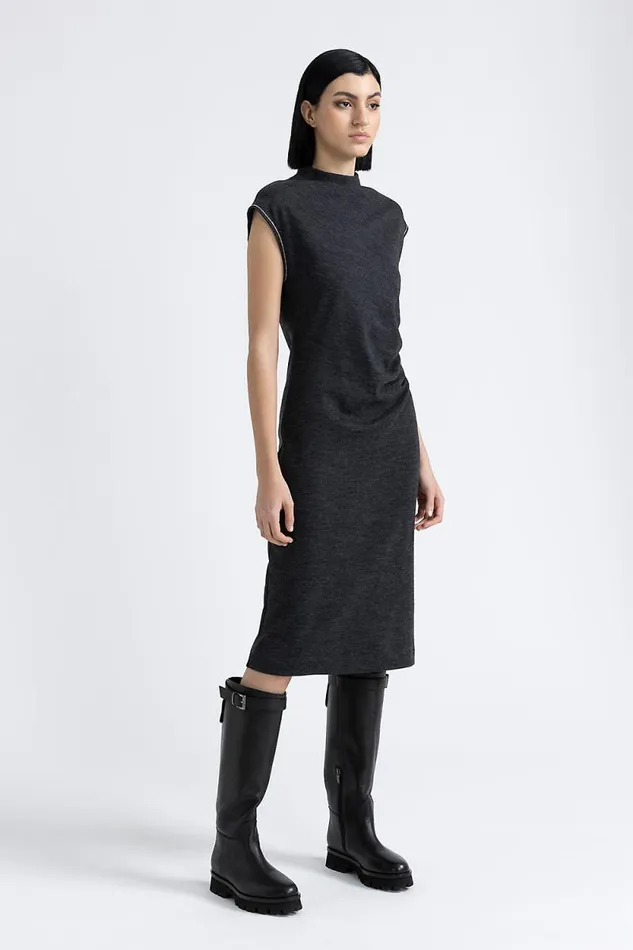 Peserico Dresses And Jumpsuits Woman Fluid WoolCotton Jersey Dress Graphite