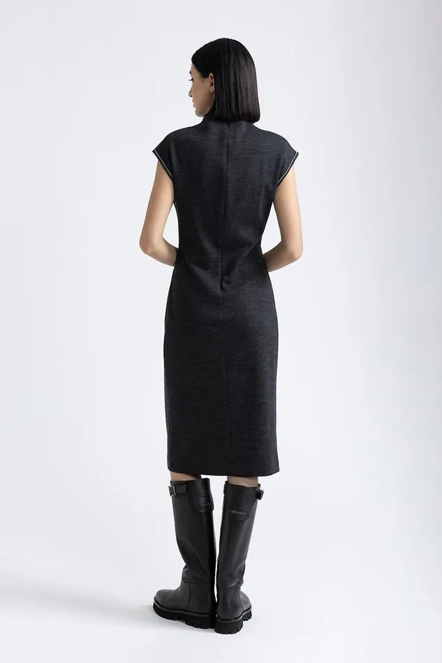 Peserico Dresses And Jumpsuits Woman Fluid WoolCotton Jersey Dress Graphite Peserico Dresses And Jumpsuits Woman Fluid WoolCotton Jersey Dress Graphite