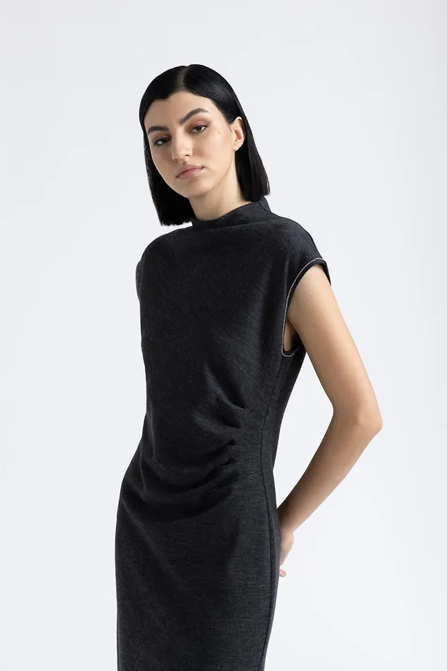 Peserico Dresses And Jumpsuits Woman Fluid WoolCotton Jersey Dress Graphite Peserico Dresses And Jumpsuits Woman Fluid WoolCotton Jersey Dress Graphite
