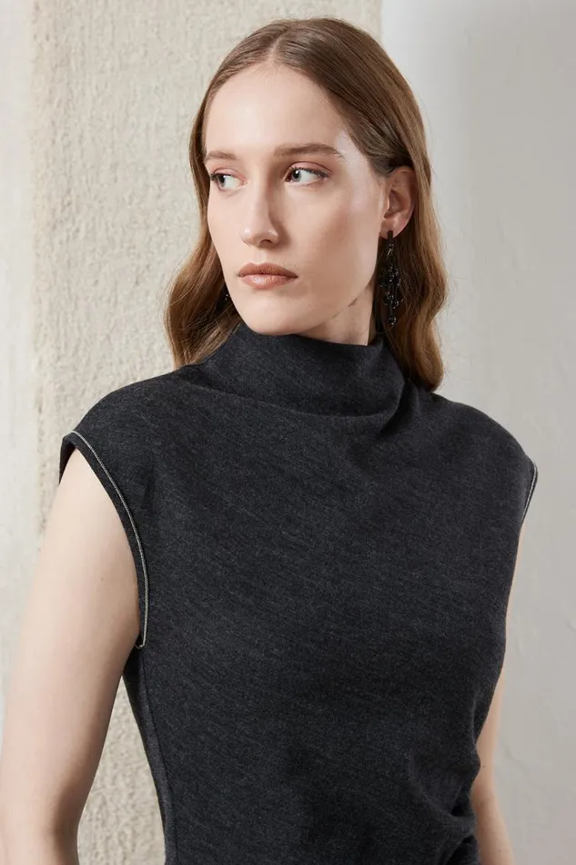 Peserico Dresses And Jumpsuits Woman Fluid WoolCotton Jersey Dress Graphite Peserico Dresses And Jumpsuits Woman Fluid WoolCotton Jersey Dress Graphite