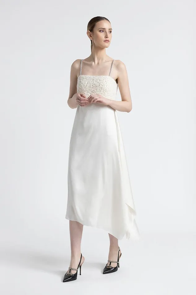 Peserico Dresses And Jumpsuits Woman Laminated Satin Dress With Straps Natural White