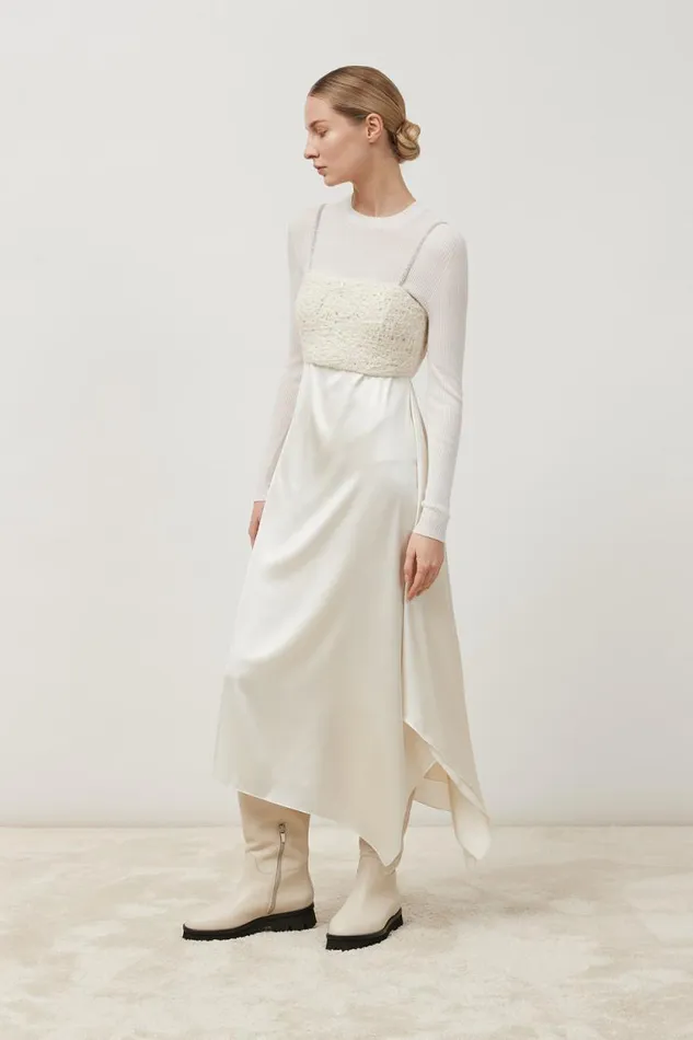 Peserico Dresses And Jumpsuits Woman Laminated Satin Dress With Straps Natural White Peserico Dresses And Jumpsuits Woman Laminated Satin Dress With Straps Natural White