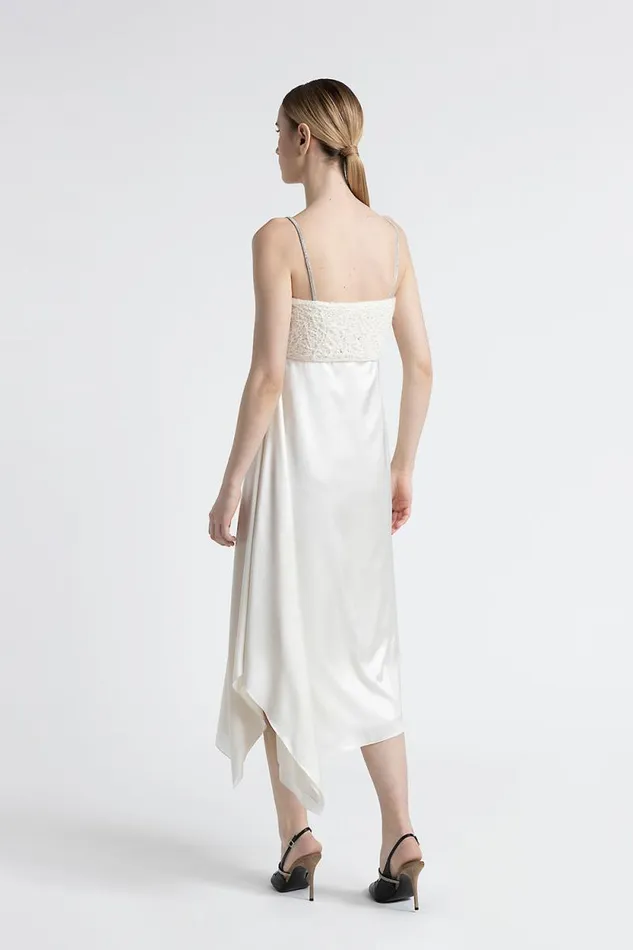Peserico Dresses And Jumpsuits Woman Laminated Satin Dress With Straps Natural White Peserico Dresses And Jumpsuits Woman Laminated Satin Dress With Straps Natural White