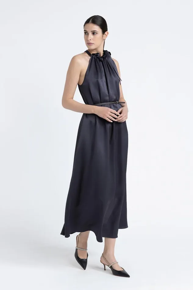 Peserico Dresses And Jumpsuits Woman Long Dress With American Neckline Inkwell Blue Peserico Dresses And Jumpsuits Woman Long Dress With American Neckline Inkwell Blue