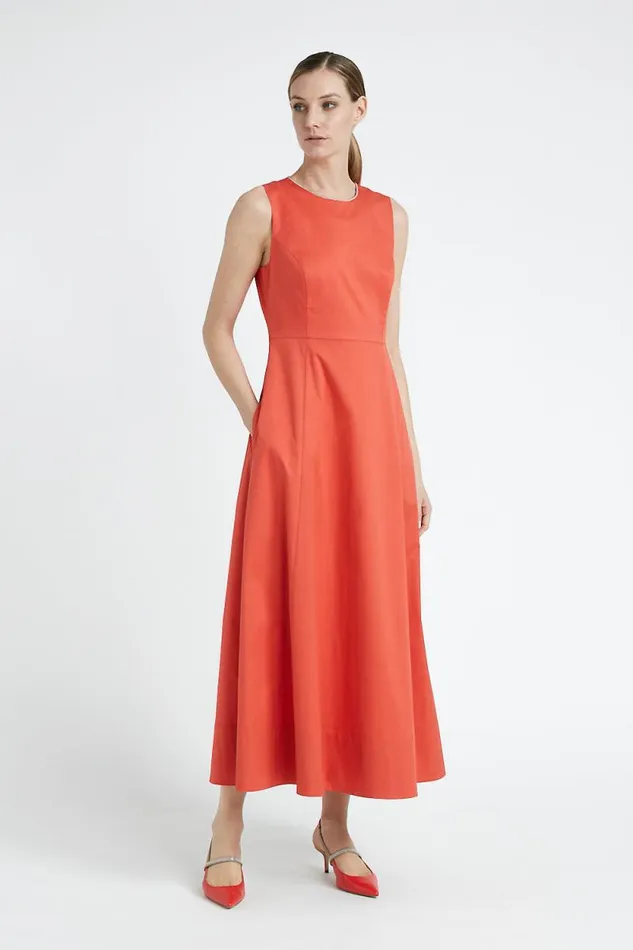 Peserico Dresses And Jumpsuits Woman Long Flared Cotton Dress Foliage Red