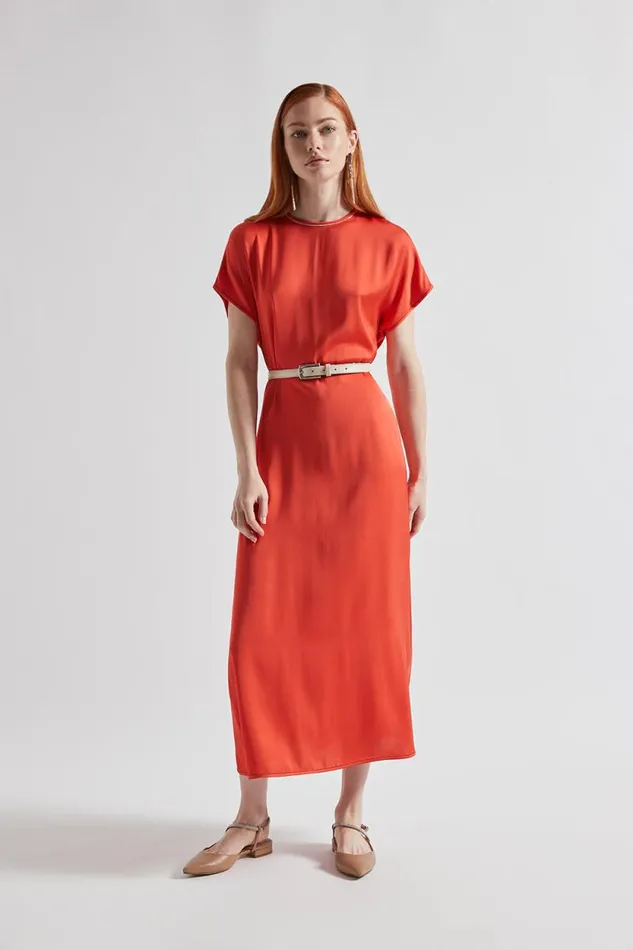 Peserico Dresses And Jumpsuits Woman Long Viscose Satin Dress Foliage Red Peserico Dresses And Jumpsuits Woman Long Viscose Satin Dress Foliage Red