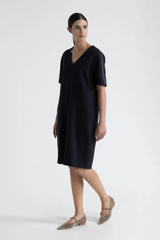 Peserico Dresses And Jumpsuits Woman Midi Dress With VNeck Inkwell Blue