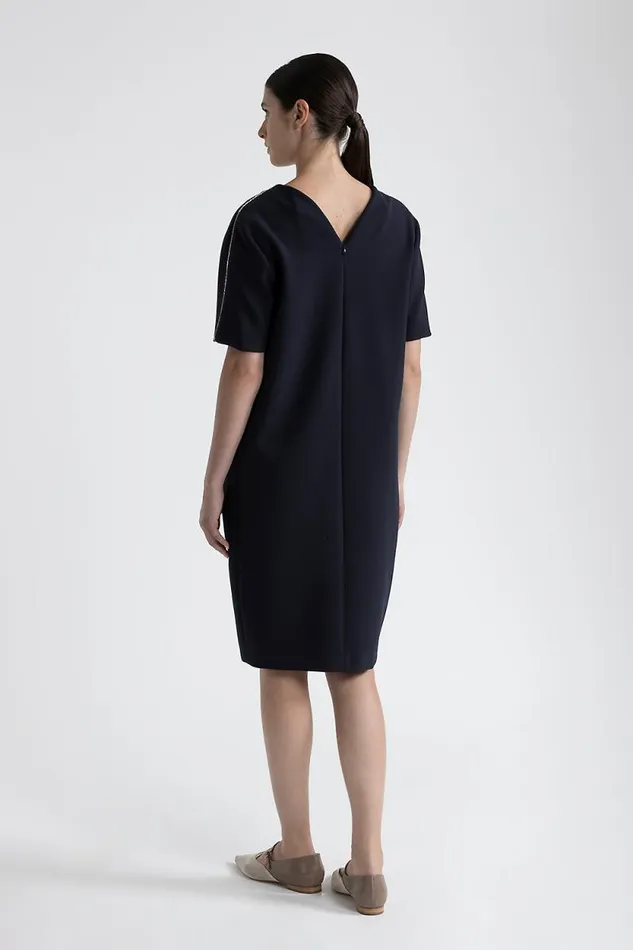 Peserico Dresses And Jumpsuits Woman Midi Dress With VNeck Inkwell Blue Peserico Dresses And Jumpsuits Woman Midi Dress With VNeck Inkwell Blue