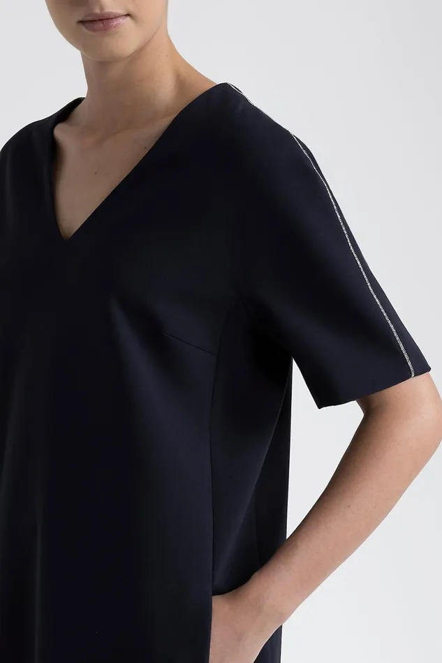 Peserico Dresses And Jumpsuits Woman Midi Dress With VNeck Inkwell Blue Peserico Dresses And Jumpsuits Woman Midi Dress With VNeck Inkwell Blue