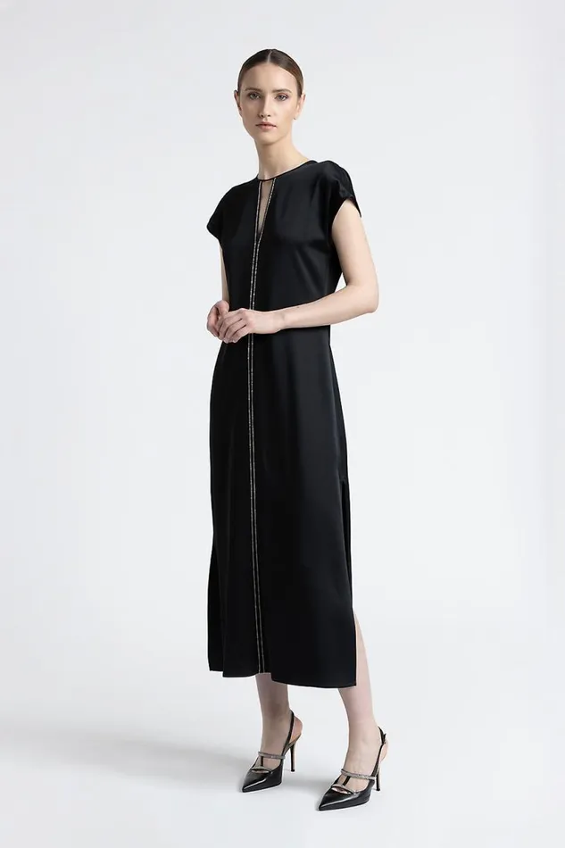 Peserico Dresses And Jumpsuits Woman Round Neck Midi Dress Black