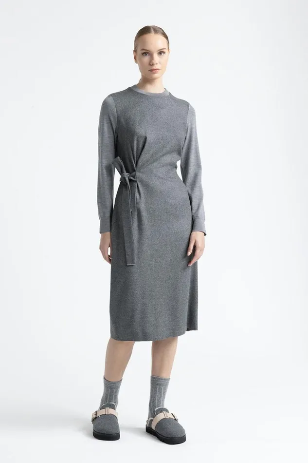 Peserico Dresses And Jumpsuits Woman Viscose And Wool Flannel Midi Dress Granite