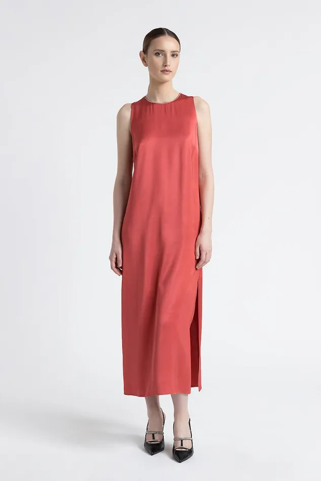 Peserico Dresses And Jumpsuits Woman Viscose Satin Long Dress Enrosadira Red