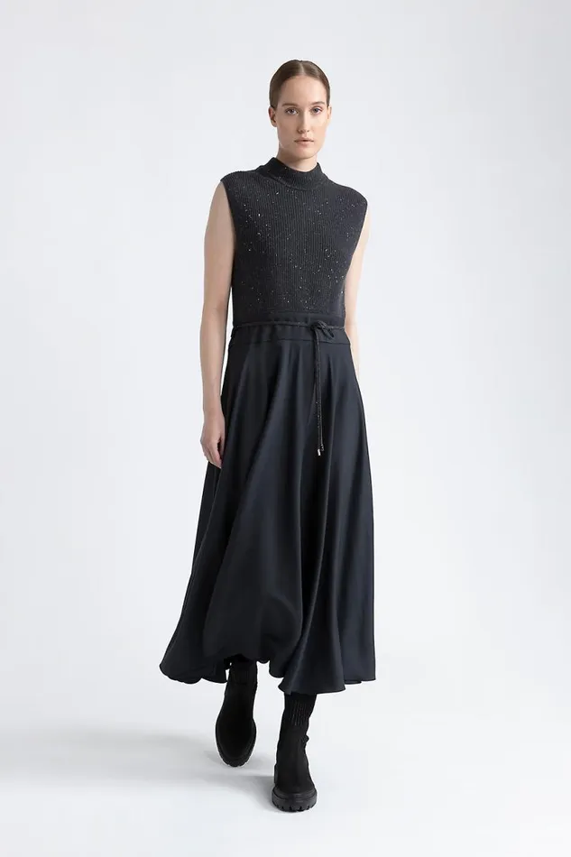 Peserico Dresses And Jumpsuits Woman Wool Silk Cashmere And Lurex Dress Graphite Peserico Dresses And Jumpsuits Woman Wool Silk Cashmere And Lurex Dress Graphite