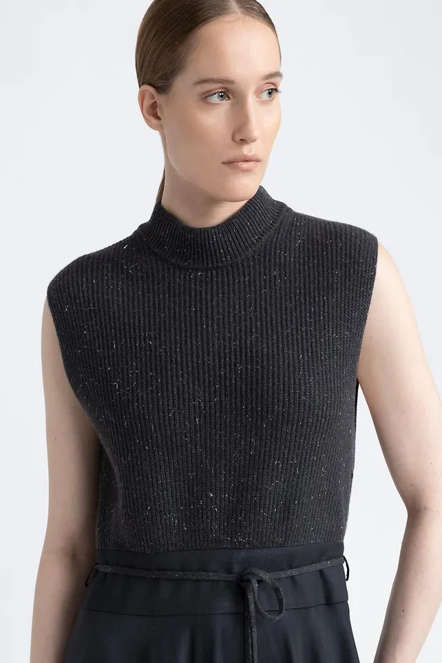 Peserico Dresses And Jumpsuits Woman Wool Silk Cashmere And Lurex Dress Graphite Peserico Dresses And Jumpsuits Woman Wool Silk Cashmere And Lurex Dress Graphite