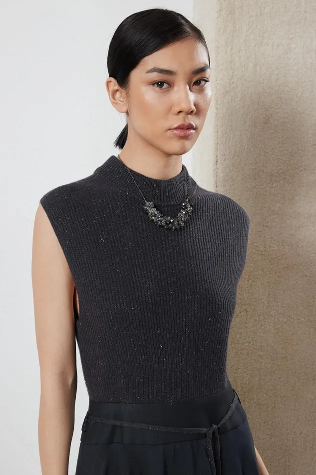 Peserico Dresses And Jumpsuits Woman Wool Silk Cashmere And Lurex Dress Graphite Peserico Dresses And Jumpsuits Woman Wool Silk Cashmere And Lurex Dress Graphite