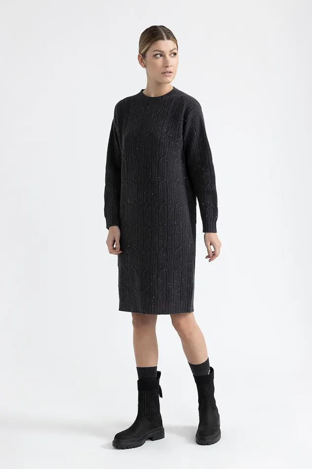 Peserico Dresses And Jumpsuits Woman Wool Silk Cashmere And Lurex Midi Dress Graphite Peserico Dresses And Jumpsuits Woman Wool Silk Cashmere And Lurex Midi Dress Graphite