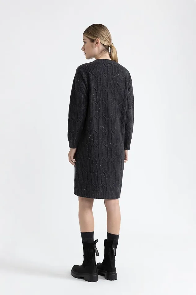 Peserico Dresses And Jumpsuits Woman Wool Silk Cashmere And Lurex Midi Dress Graphite Peserico Dresses And Jumpsuits Woman Wool Silk Cashmere And Lurex Midi Dress Graphite