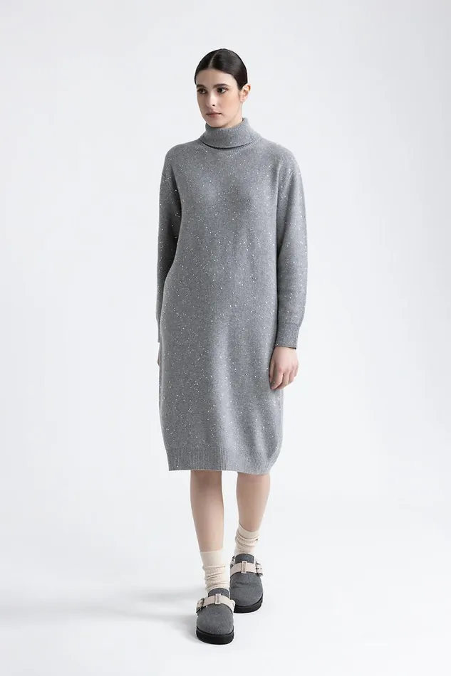 Peserico Dresses And Jumpsuits Woman Wool Silk Cashmere Dress With Sequins Granite Peserico Dresses And Jumpsuits Woman Wool Silk Cashmere Dress With Sequins Granite