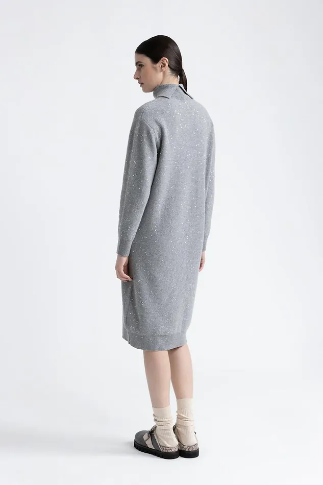 Peserico Dresses And Jumpsuits Woman Wool Silk Cashmere Dress With Sequins Granite Peserico Dresses And Jumpsuits Woman Wool Silk Cashmere Dress With Sequins Granite
